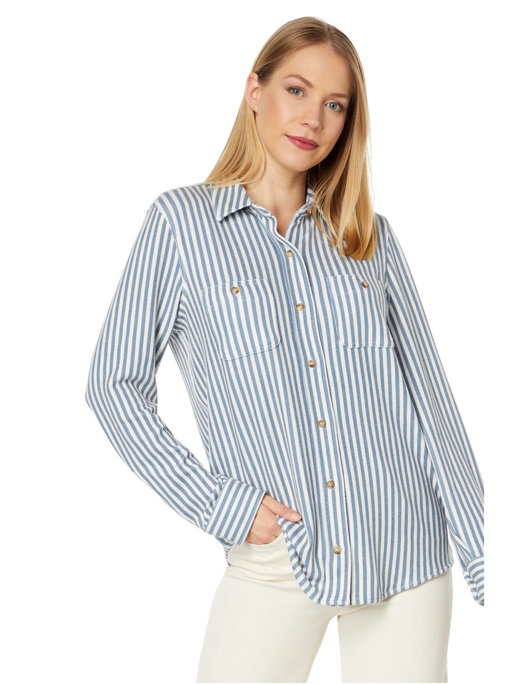 Faherty | Blue and White Vertical Striped Soft Comfy Button Down Shirt